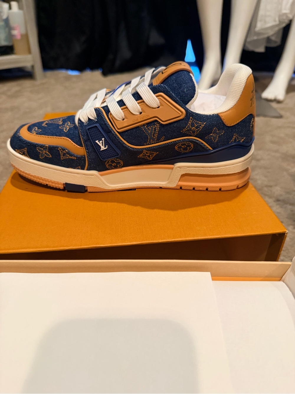 Louis Vuitton unisex Navy & Tan Monogram Low-Top Sneaker